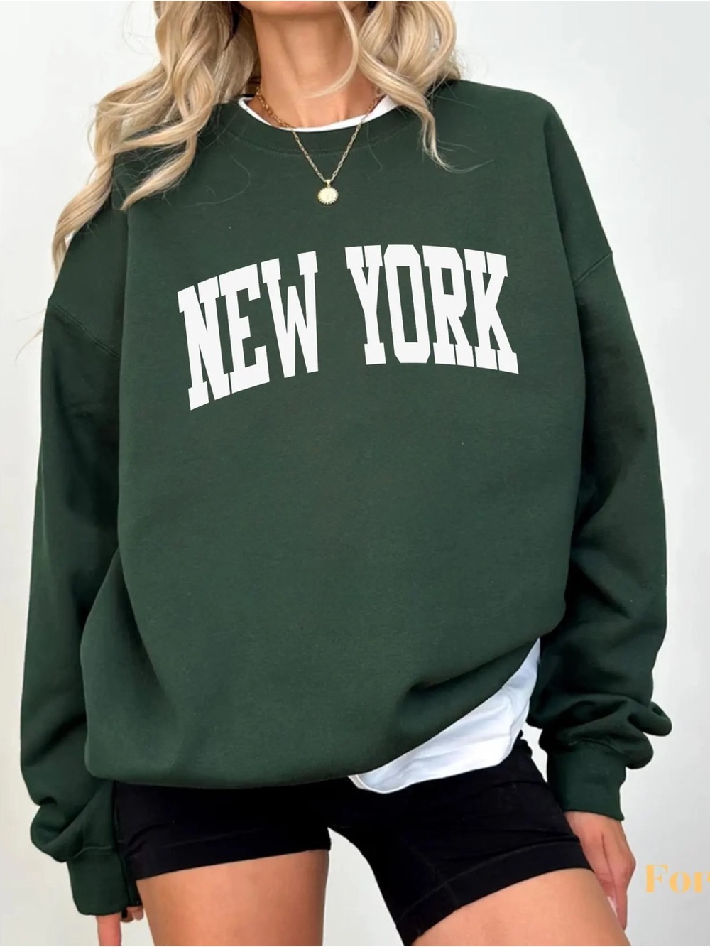 New York Popular Forest Green Pullover Crewneck Sweatshirt